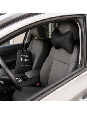 Poloch’ OS Cale nuque noir en voiture – coussin avec sangle de maintien